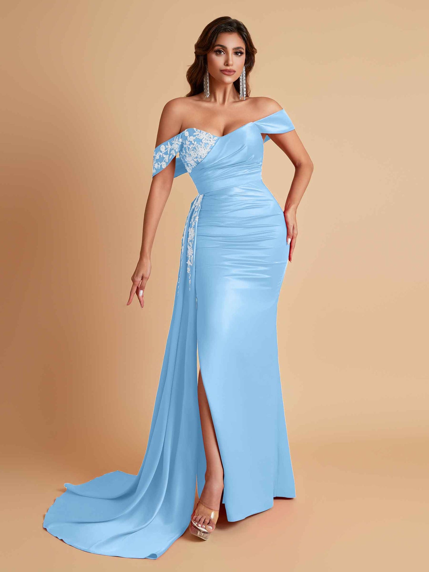 Elegant Soft Satin Mermaid Off Shoulder Floor-Length Mermaid Bridesmaid Dresses