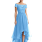 Formal High-Low Mother of the Bride Gown Short Sleeve Lace Maxi Dress with Tiered Skirt