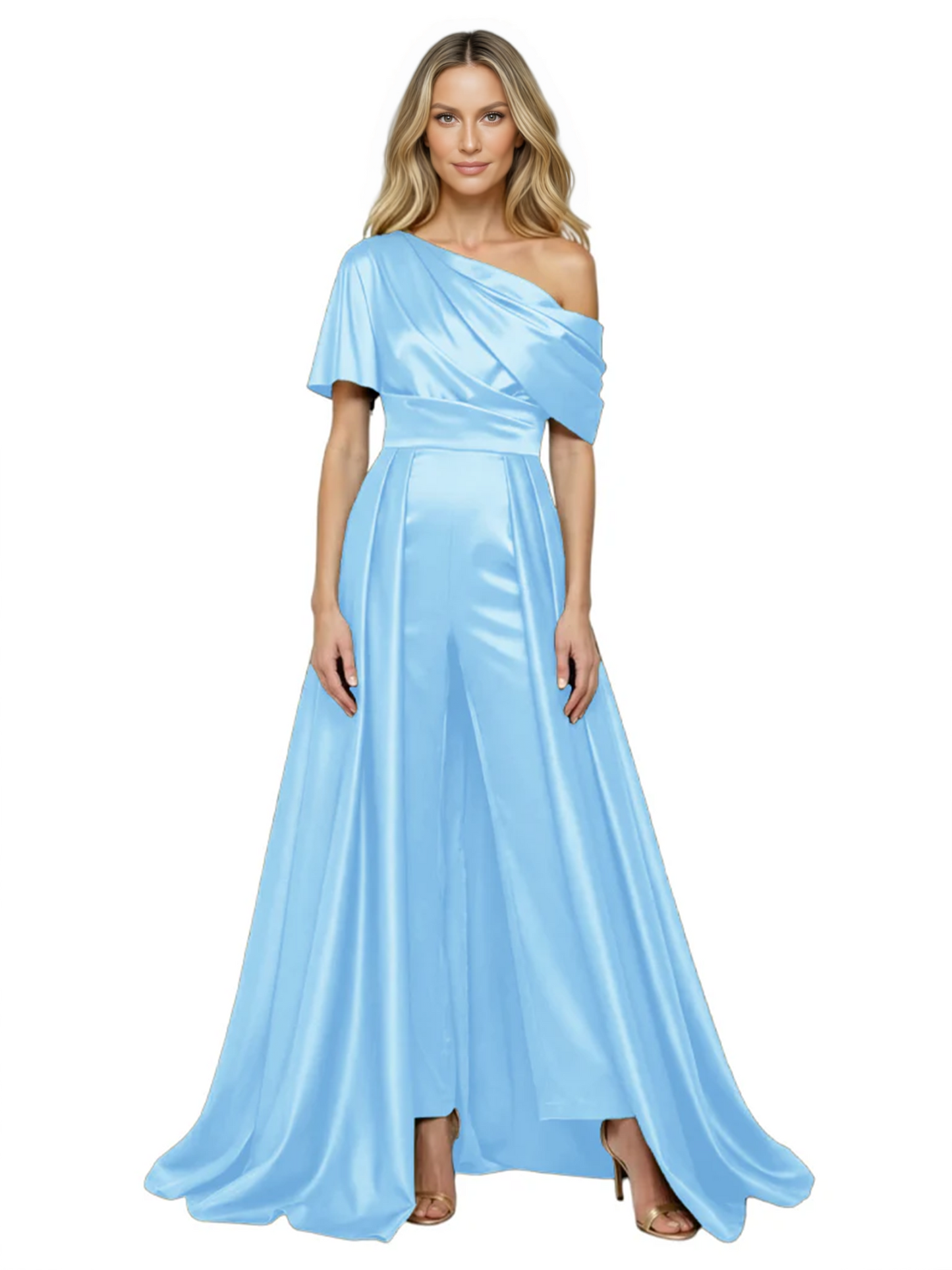 One Shoulder Mother of Bride jumpsuits Formal Gowns Floor Length Detachable Train