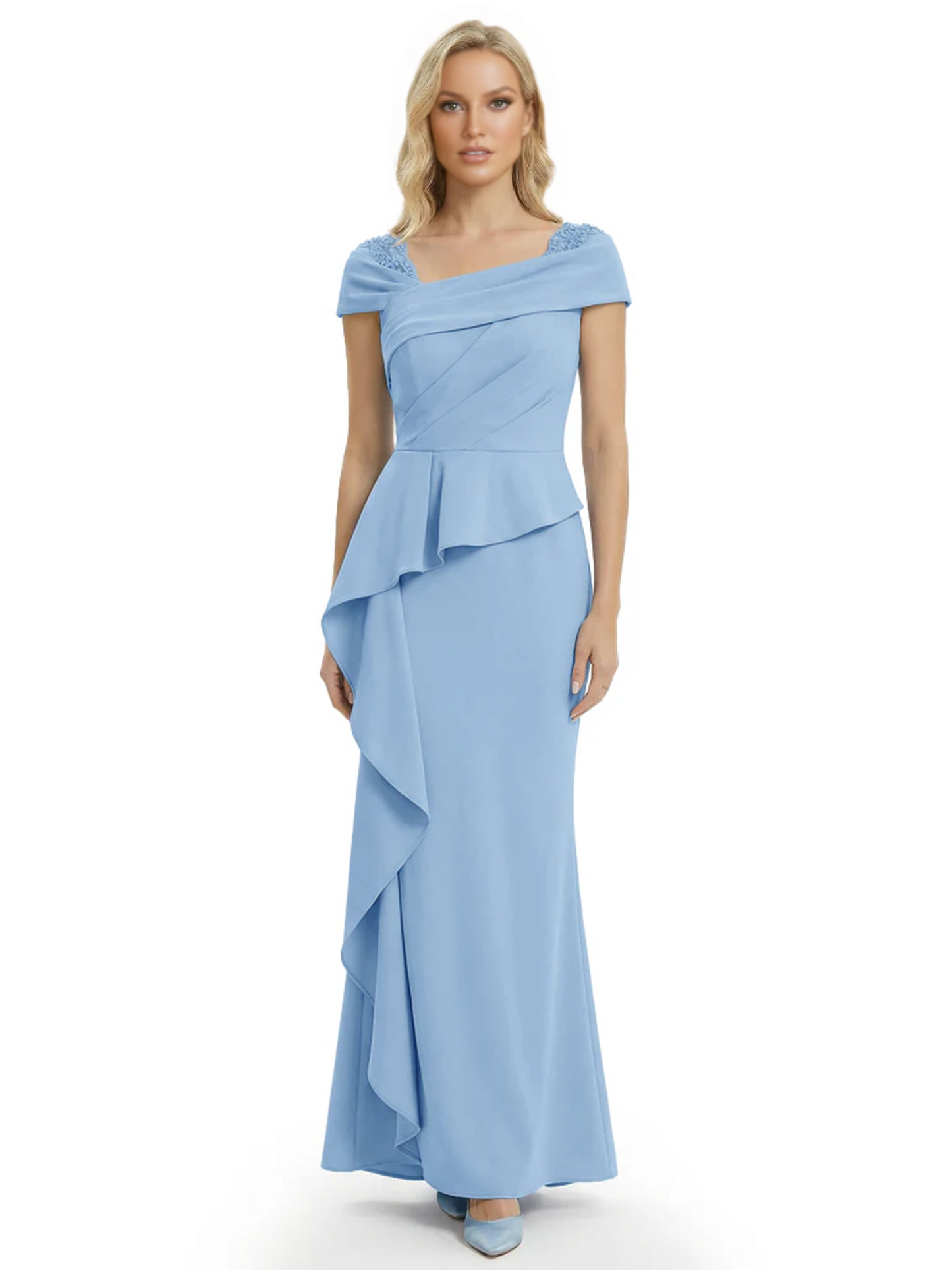 A-Line Satin Cap Sleeves Mother of the Brides Dresses Floor Length For Wedding