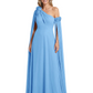 One Shoulder Mother of the Bride Dress Asymmetrical Cape Sleeve Gown with Floral