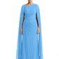 Elegant Asymmetric Neck Long A-Line Chiffon Mother of the Brides Dresses Mom Outfit with Cape