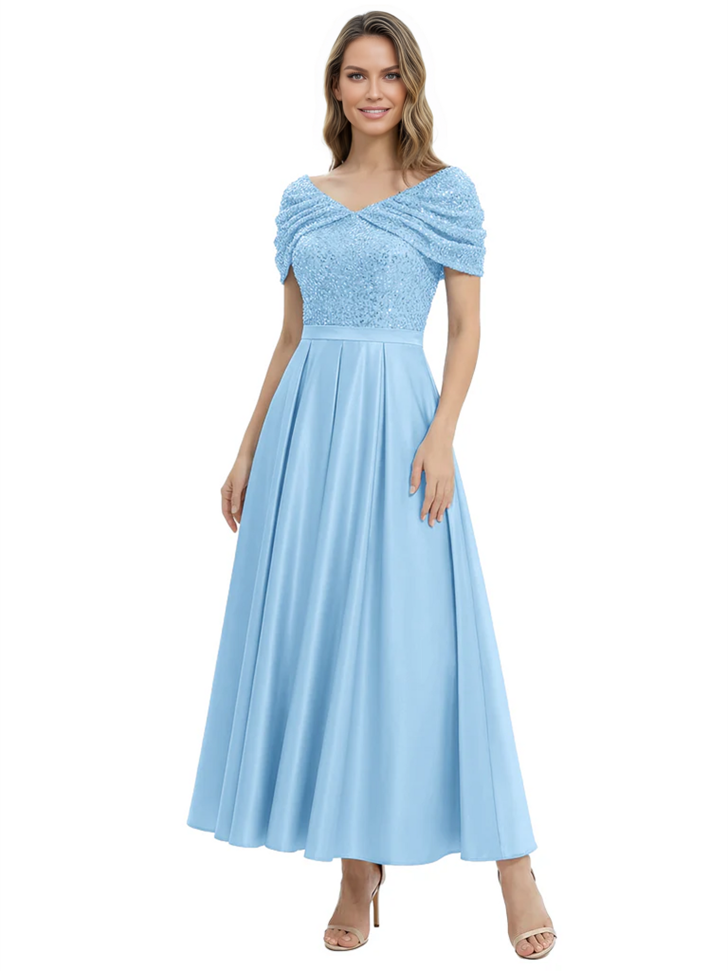 Luxury Formal Dress Sparkling Sequin Top Mother of Bride Dress Silk Satin A-Line Gowns