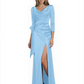Elegant Evening Gowns Slit Trending Styles Satin Slit Formal Dress Cowl Neckline Gown Tie
