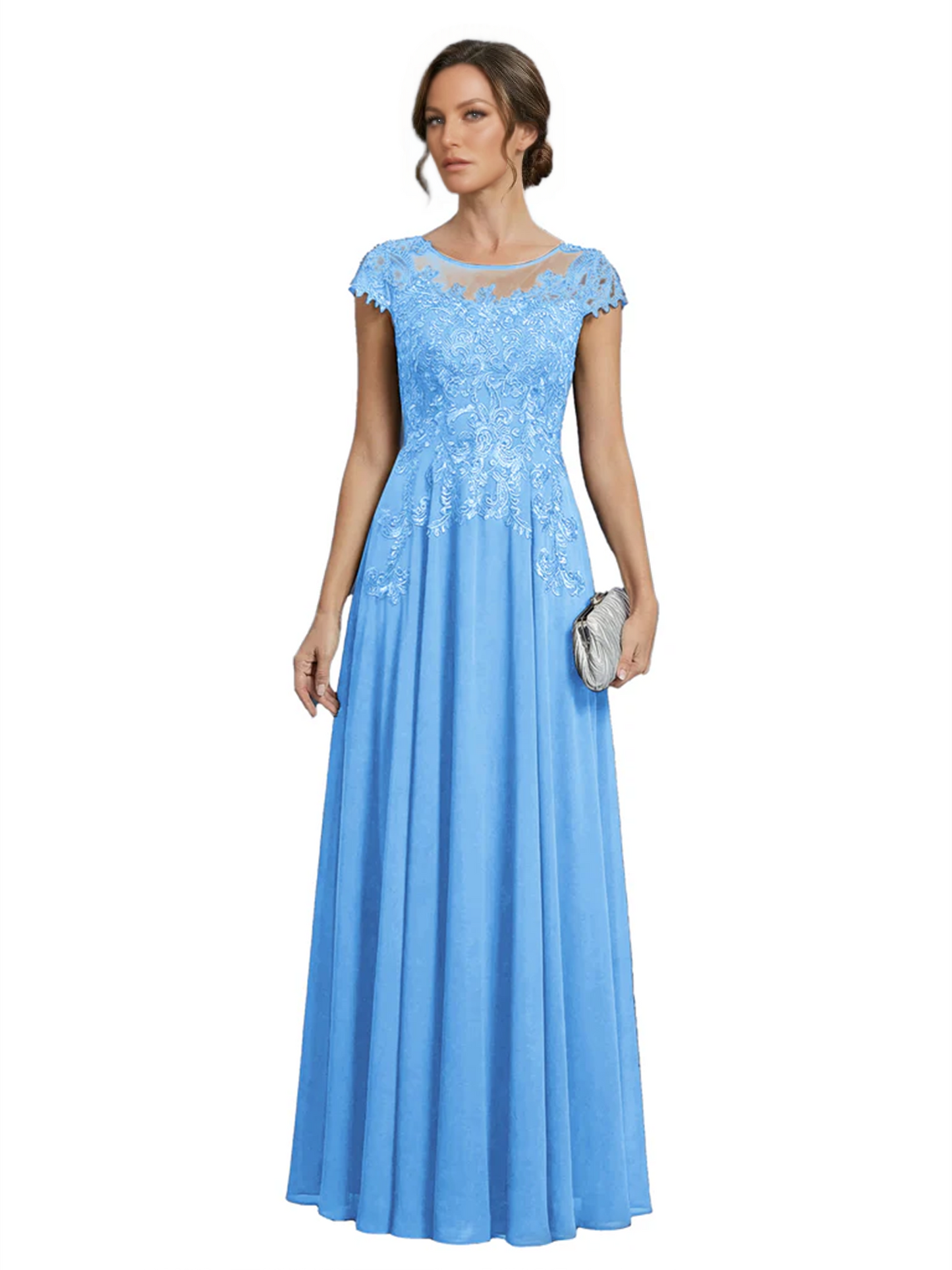 Chic Long A-Line Chiffon Mother of the Brides Dresses Sequin Mom Outfits For Wedding
