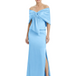 Formal Floor-Length Mother of the Bride Gown Satin Maxi Dress with Bow Neckline