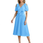 Wedding Formal Dress V-Neck Pleated Chiffon Gown with 3D Flower Accent Knee Length