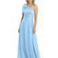 One-Shoulder Mother of the Bride Dress Satin Gown with Bow Ruched Empire Waist