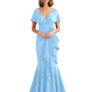 Satin Mother of the Bride Dress with Cascading Ruffles and Mermaid Tail V-Neck