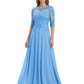 Illusion Neck Mother of the Bride Dress Half Sleeve Lace Applique Gowns Chiffon
