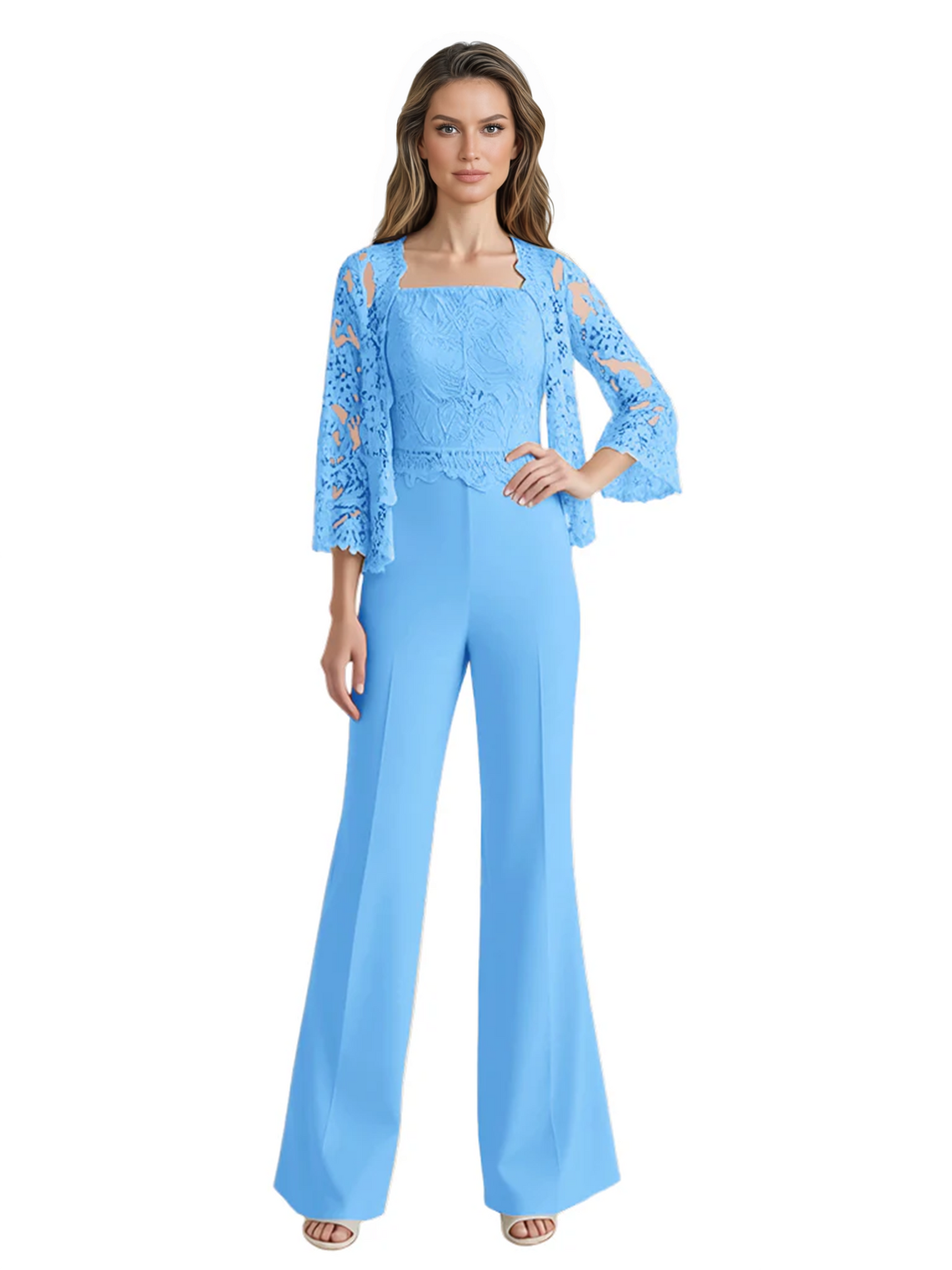 Mother of the Bride Jumpsuit with Lace Jacket 3/4 Sleeve Formal Pant Suit