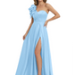 Elegant Mother of the Groom Dress A-Line Satin Formal Gown with High Slit Ruched Bodice