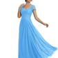 Long A-line Chiffon Short Sleeves Mother of the Brides Dresses Lace Wedding