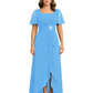 Formal High-Low Mother of the Bride Gown Sleeved Chiffon Maxi Dress Ruched Waist