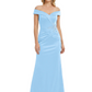 Off Shoulder Mother of the Bride Dress Beaded Waist Satin Gown Portrait Neckline