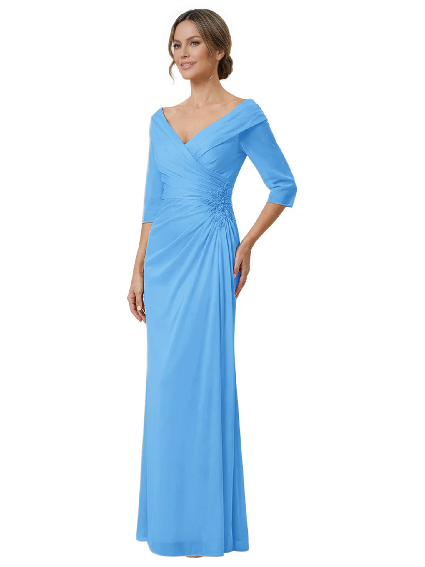 Elegant 3/4 Sleeve Mother of the Brides Dresses Mom Outfits Wedding Satin