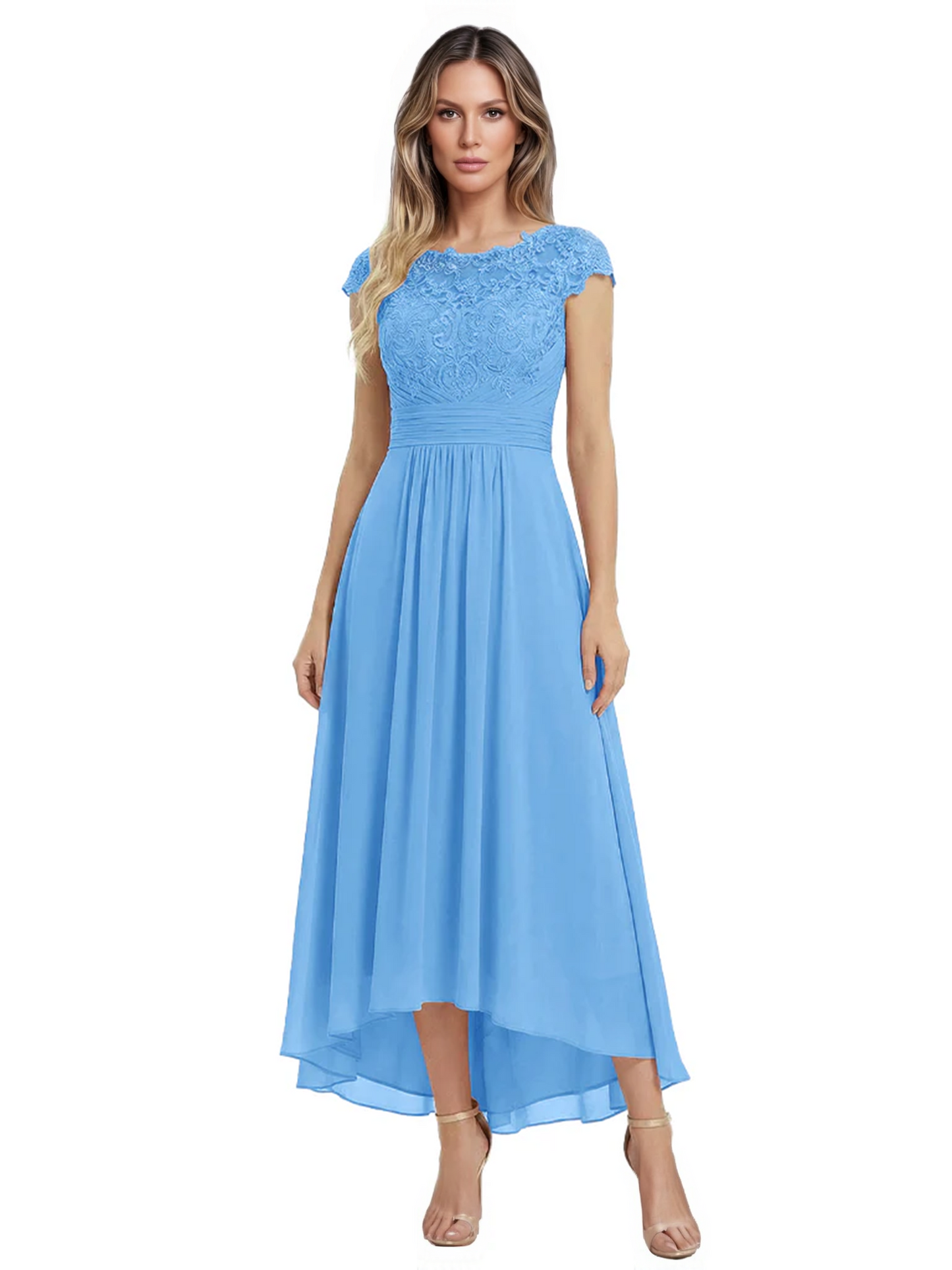 Elegant Evening Gown Trending 2026 Styles with Cap Sleeves High-Low Skirt
