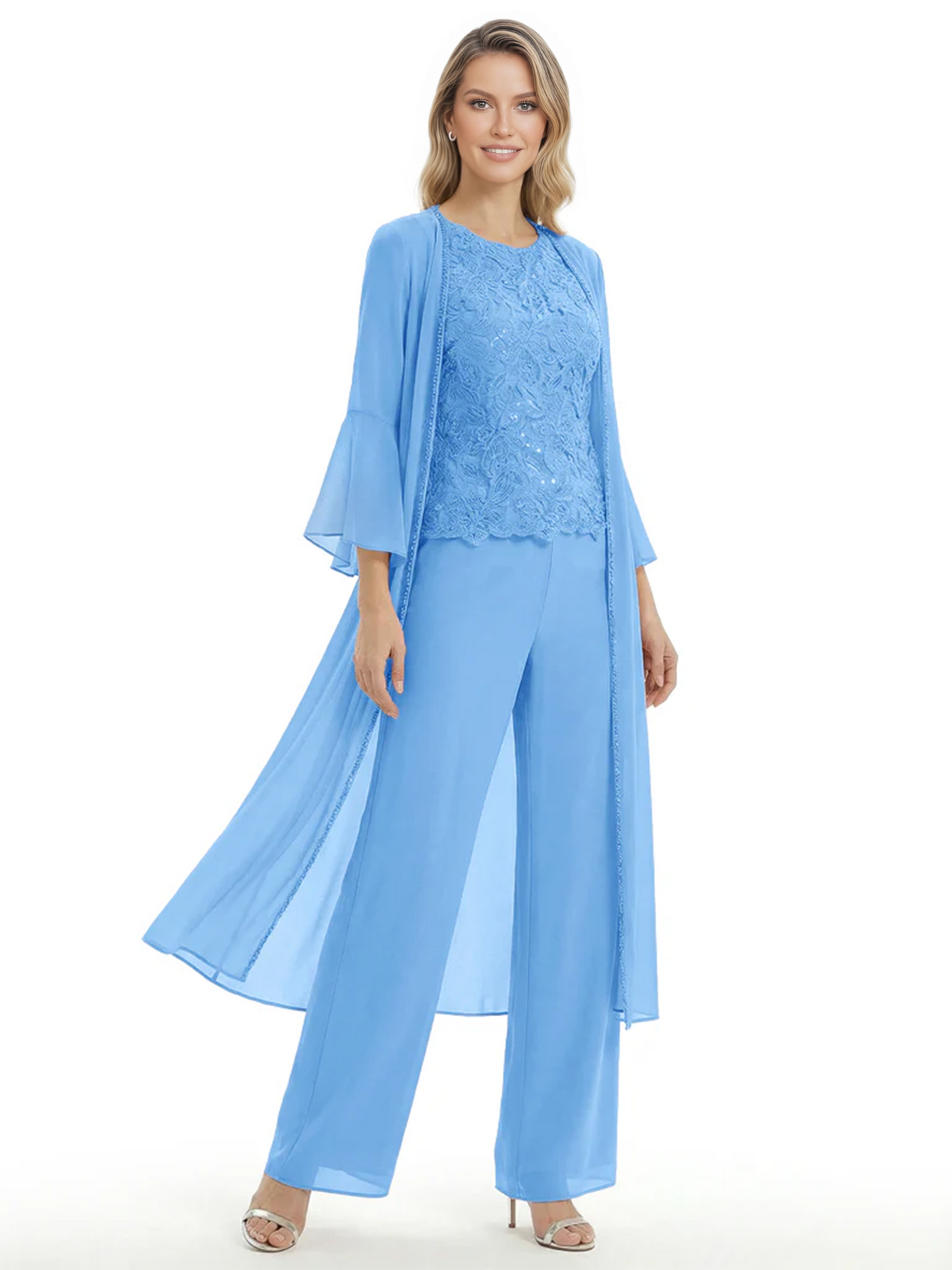 Elegant Pink 3-Piece Pant Set Trending 2026 Styles with Lace Wide-Leg Pants