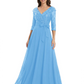 Chiffon Mother of the Bride Dress with Sequin V-Neck and Elegant Bow Sash