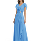 Elegant Mother of the Groom Dress Cascading Ruffle Chiffon Formal Gown Rhinestone