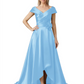 Off Shoulder Mother of the Bride Dress High-Low Satin Gown with Portrait Neckline