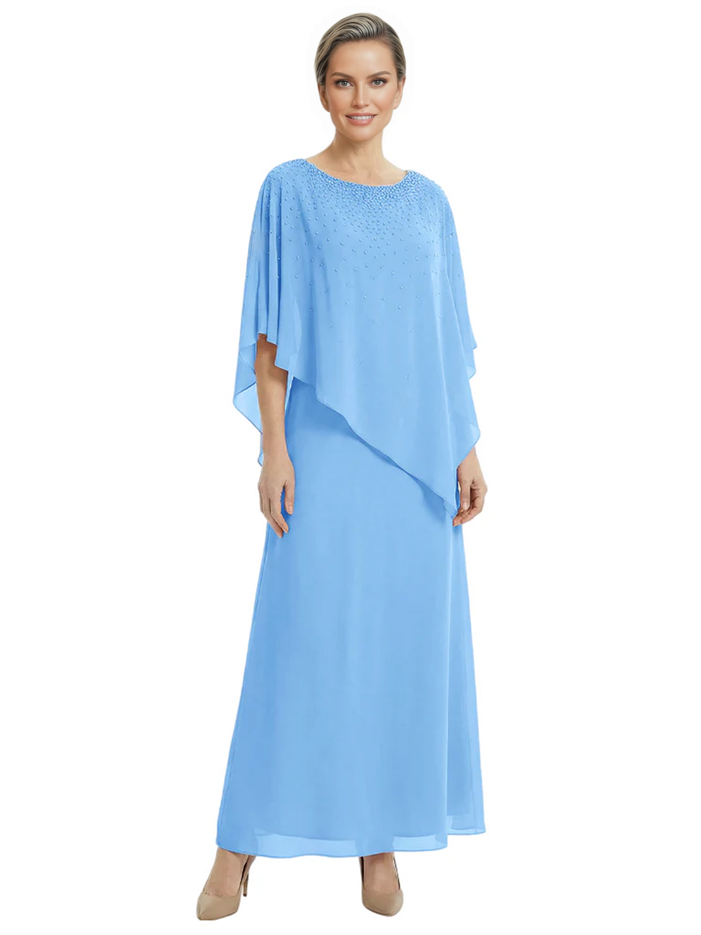 Elegant Mother of Bride Dresses Evening Gowns Trending 2026 Styles with Asymmetric Cape
