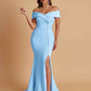 Elegant Soft Satin Mermaid Off Shoulder Side Slit Floor-Length Bridesmaid Dresses