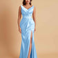 Elegant V Neck Soft Satin Side Slit Floor-Length Mermaid Bridesmaid Dresses