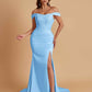 Elegant Soft Satin Mermaid Off Shoulder Side Slit Floor-Length Mermaid Bridesmaid Dresses