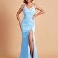 Sexy Satin V-neck Side Slit Mermaid Floor Length Bridesmaid Dresses