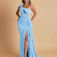 Gorgeous One Shoulder Bow Knot Soft Satin Side Slit Floor-Length Mermaid Bridesmaid Dresses