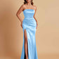 Elegant Soft Satin Strapless Split Side Mermaid Bridesmaid Dresses