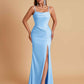 Gorgeous Spaghetti Straps Soft Satin Side Slit Floor-Length Mermaid Bridesmaid Dresses