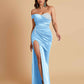 Sexy Soft Satin Mermaid One Shoulder Side Slit Floor-Length Mermaid Bridesmaid Dresses