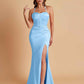 Sexy Soft Satin Mermaid Spaghetti Straps Side Slit Floor-Length Bridesmaid Dresses