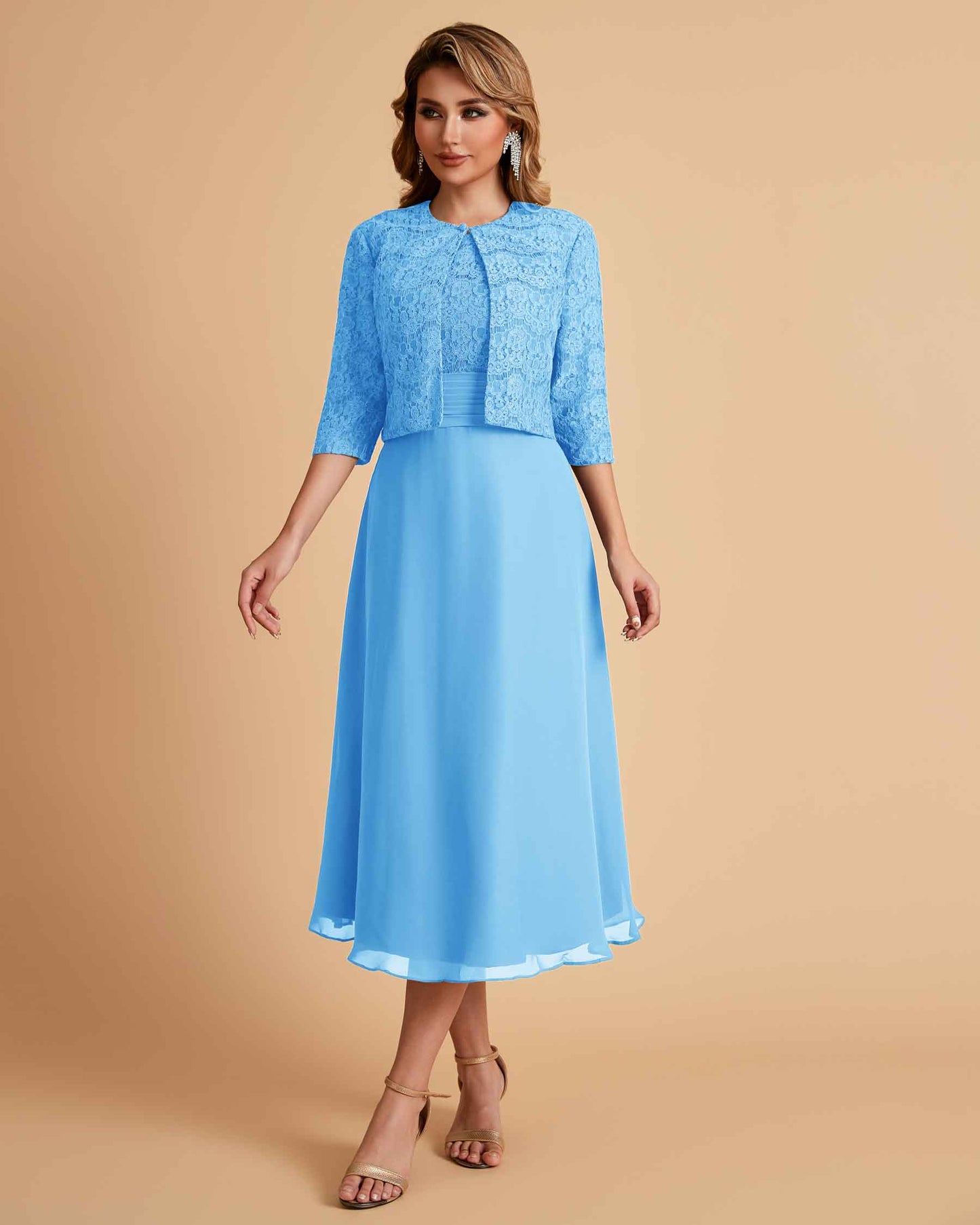 Elegant A-line Bateau Sleeveless Tea Length Mother of the Brides Dresses Online