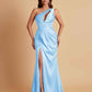 Sexy One Shoulder Soft Satin Side Slit Floor-Length Mermaid Bridesmaid Dresses