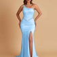Sexy Soft Satin Mermaid One Shoulder Side Slit Beading Floor-Length Bridesmaid Dresses Online