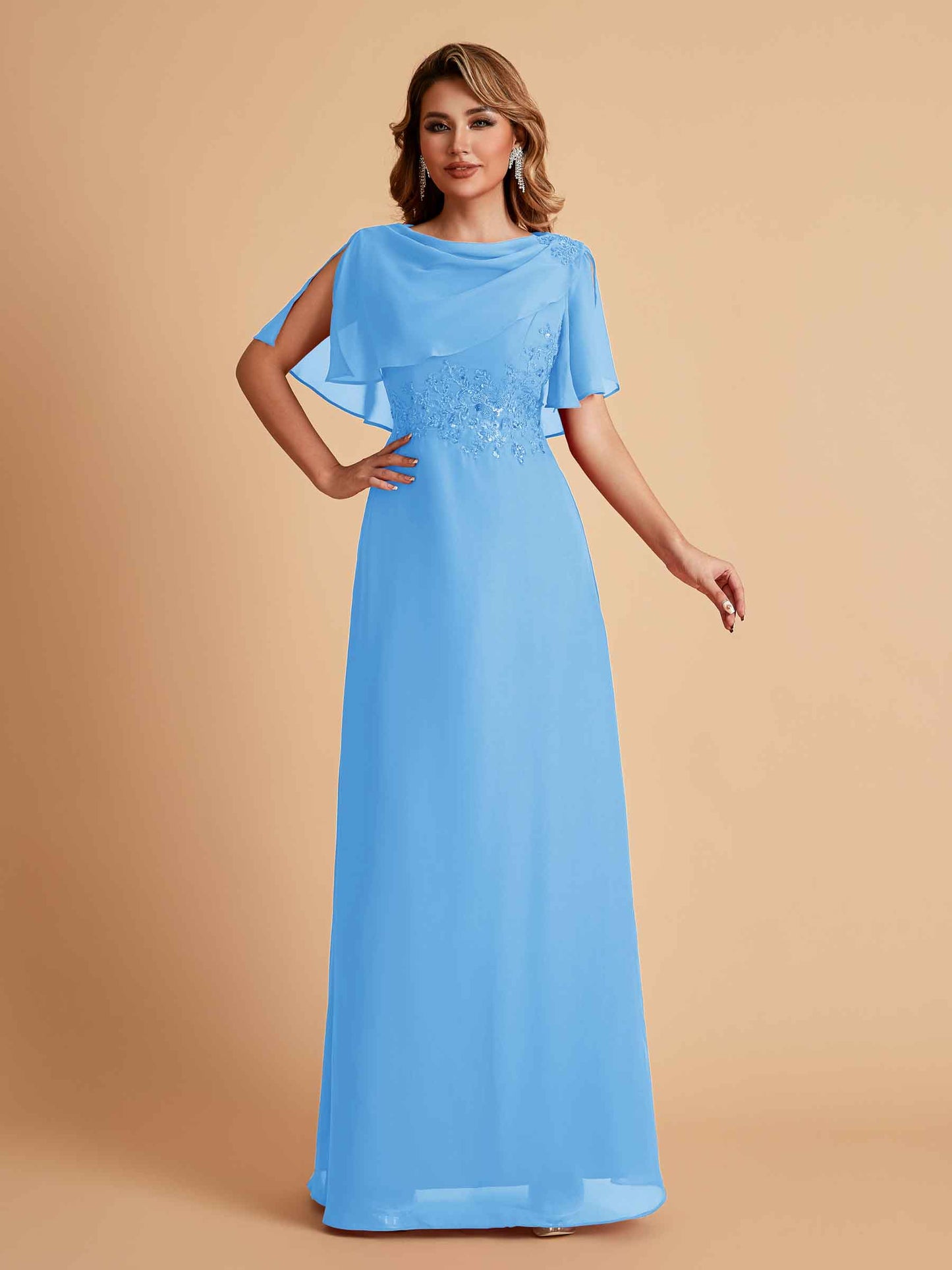 Elegant A-Line Chiffon Half Sleeves Jewel Mother of the Brides Dresses Online