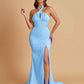 Elegant Soft Satin Mermaid Halter Side Slit Floor-Length Bridesmaid Dresses Online