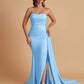 Simple Soft Satin Mermaid Strapless Floor-Length Mermaid Bridesmaid Dresses