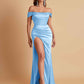 Sexy Off the Shoulder Soft Satin Side Slit Floor-Length Mermaid Bridesmaid Dresses
