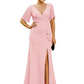 Elegant Evening Gown Trending V-Neck & Ruffle Detail Mother of Bride Outfits Slit
