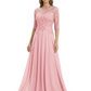 Illusion Neck Mother of the Bride Dress Half Sleeve Lace Applique Gowns Chiffon