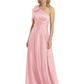 One-Shoulder Mother of the Bride Dress Satin Gown with Bow Ruched Empire Waist
