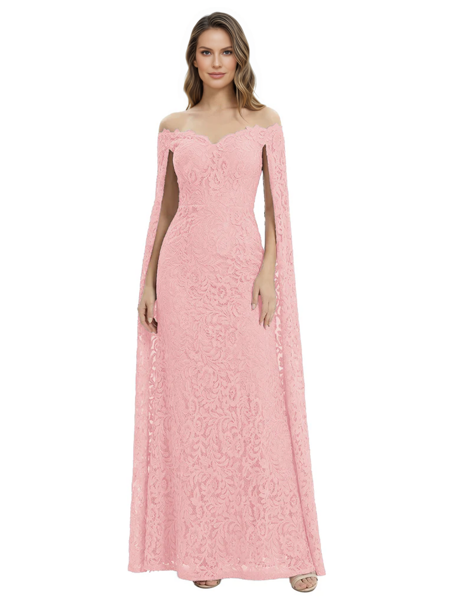 Elegant Mother of the Groom Gown Floral Lace Embroidered Formal Dress with Cape