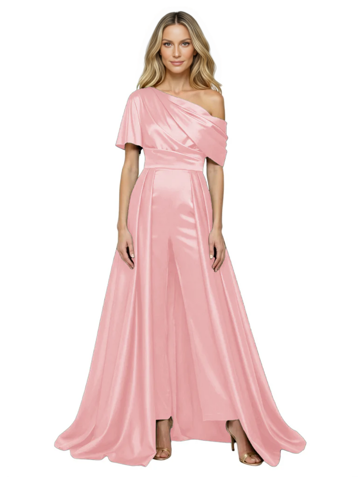 One Shoulder Mother of Bride jumpsuits Formal Gowns Floor Length Detachable Train