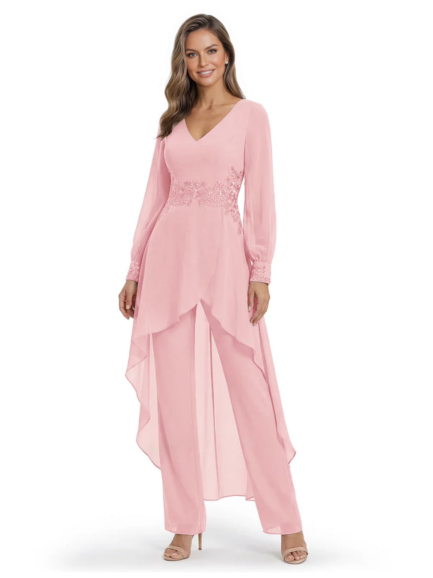 Luxury Black Formal Trousers Set High-Low Chiffon Top with Sparkling Beaded Detail