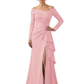 Elegant Mother of the Groom Dress Cascading Ruffle Satin Gown with High Slit Long Sleeves