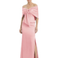 Formal Floor-Length Mother of the Bride Gown Satin Maxi Dress with Bow Neckline